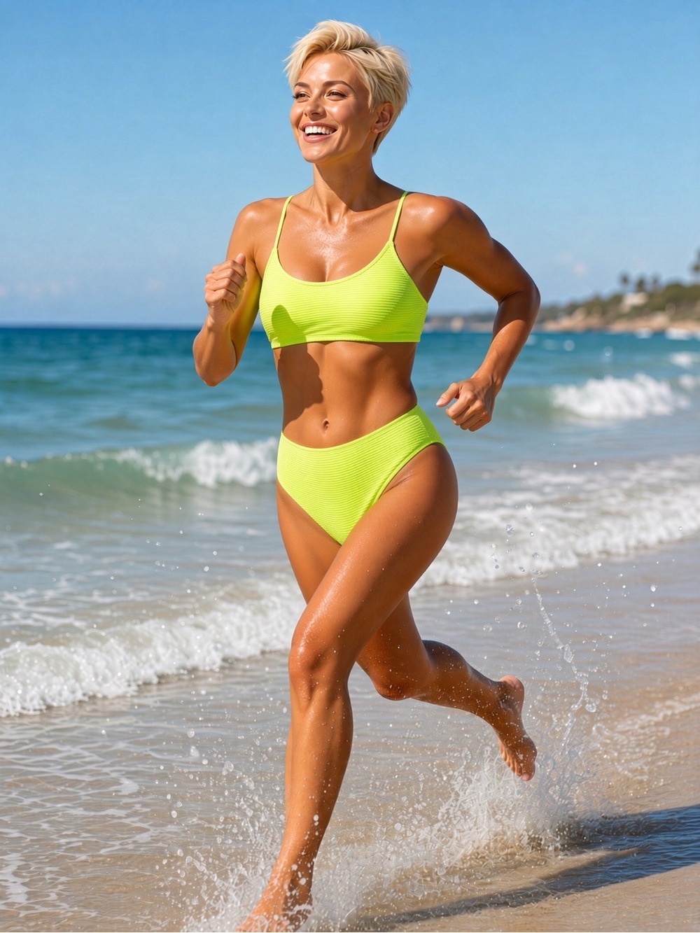 NWT Popvil Neon Lime Ribbed High Waisted Bikini Set L Yellow Green Bralette